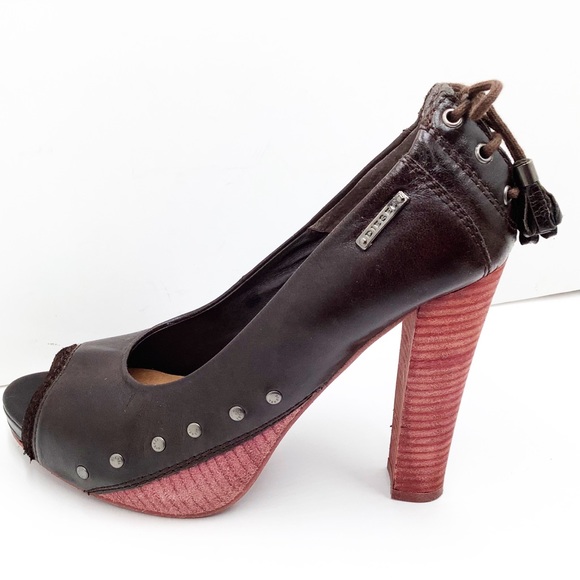 {Diesel}Leather Peep Toe Platform Heels - Picture 8 of 12